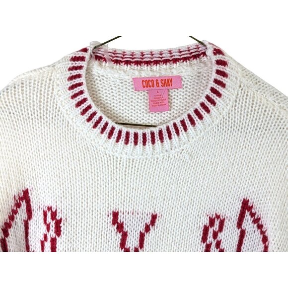 Coco and Shay size L Red and Cream Lobster Design Crew Neck Sweater Beachy Sea - Picture 9 of 14